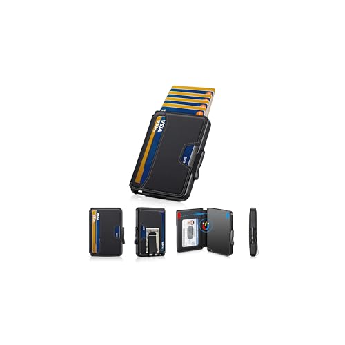 Wallet for Men, Mens Wallet Minimalist Slim Wallet, RFID Blocking Smart Pop Up Wallet with Money Clip & ID Window, Metal Compact Wallet, Aluminum Credit Card Holder Wallet