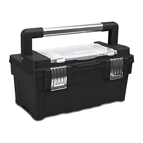 Jack Boss Tool Organizer Box 15.5 Inch Durable Tool Storage Box with Portable Removable Tray,Alum Alloy Handle,Tool Box with 2 Metal Snap Lock Cover