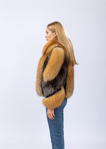 LVCOMEFF Women Natural Red Fox Silver Fox Fur Coat Furry Luxurious4