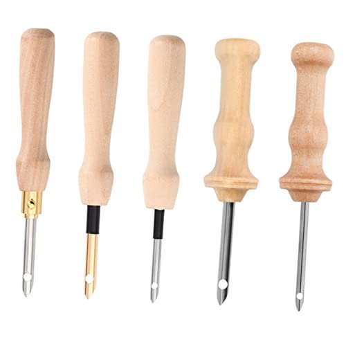 DOITOOL 5pcs Wooden Handle Punch Needles for Embroidery Punch Needle Kit for Beginners Ideal for DIY Sewing Craft Projects