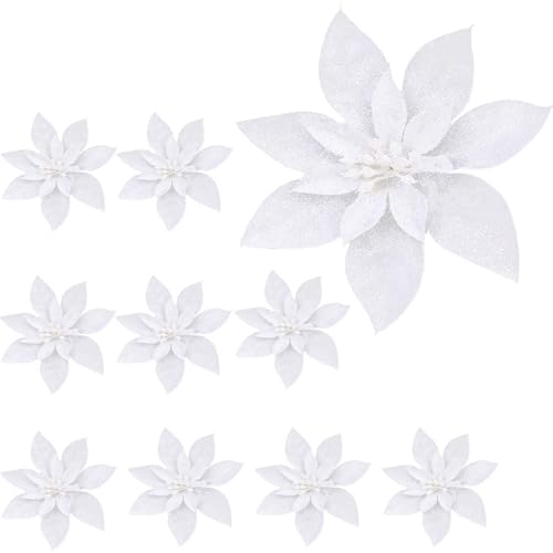 GWAWG 10 Stück Kunstblumen Weihnachten Glitzer Weihnachten Funkeln...