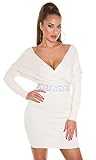 Damen Minikleid Strickkleid aus feinem, weichem Strick in figurbetonter, taillierter Form, tiefer V-Ausschnitt, im Wickellook, mit Gürtel