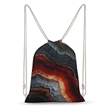 Jubonexis Mochila ligera de lona con cordón y textura de piedra de ágata, color rojo oscuro, naranja, gris, para deportes y gimnasio, para hombres y mujeres