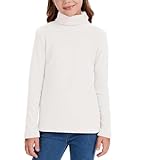 QBK Girls' Long Sleeve Turtleneck T-Shirt Kids Basic High Neck Casual Trendy Soft Base Layer Tee Tops(4t-12Years) White