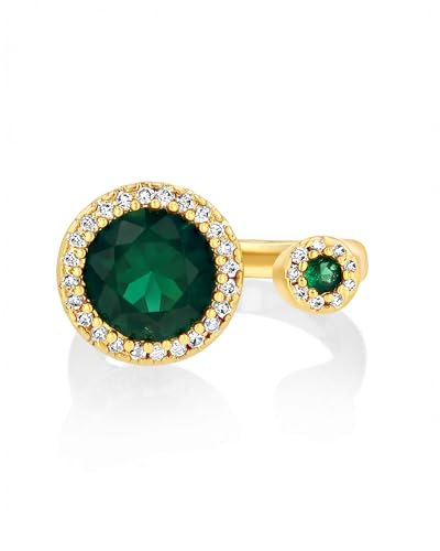 Green Emerald CZ Diamond Adjustable Unique Statement Open Ring for Women by SNGIA, Summer Beach Handmade Double Gemstone Stackable Wedding Date Birthday Gift, Statement Stone Irregular Trendy Ribbed Jewelry, Textured Patterned Fashion Accessories, Vintage Hammered Circular Nickle Free Gifts.2