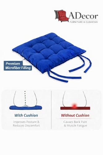 Image of A Decor Soft Cotton Chair Cushion Pad 40x40x4 cm| Comfortable Pad for Dining, Office & Study Chairs Pack of 1| (Royal Blue)