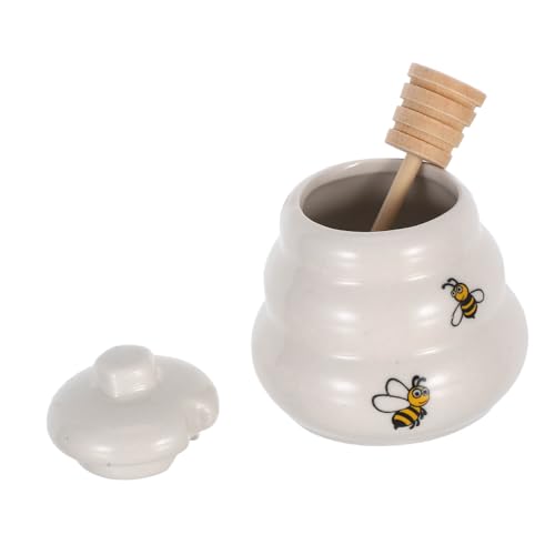 TOPPERFUN Sturdy Ceramic Honey Pot Bee Motif Honey Jar Lid for Wedding Favor Decorative Condiment Pot