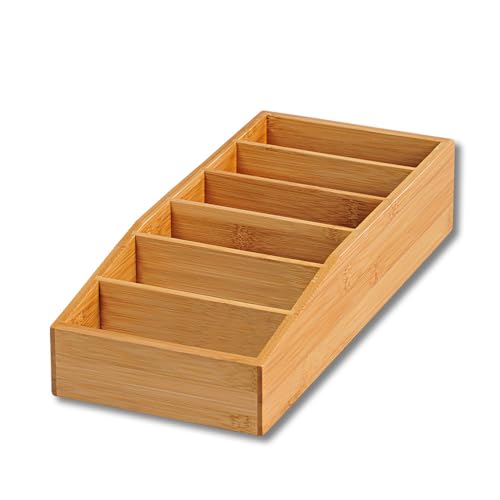 Kesper | Aufbewahrungsbox, 6 Fächer für Tütensuppen & Saucen, Material: FSC®-zertifizierter Bambus, Maße: 15 x 35 x 7 cm, Farbe: Braun | 70822