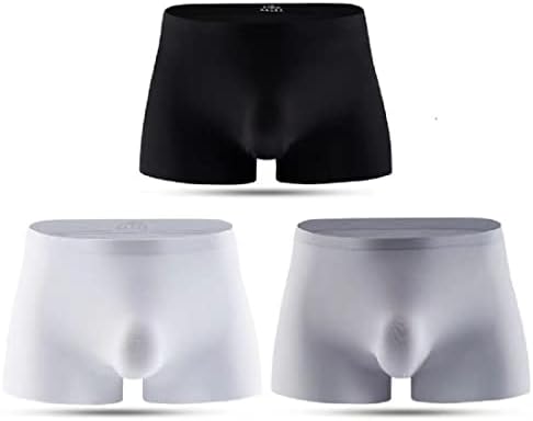 JESIFOF Men's Sheer Underwear Traceless Ice Silk Boxer Ultra-thin Sexy Briefs Black/Grey/White 3 Pack (L)