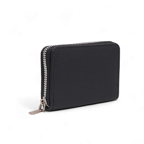 Image of 9 Slot RFID Genuine Leather Credit Debit Card Holder Wallet Money Zipper Coin Purse for Men & Women (Black 2)