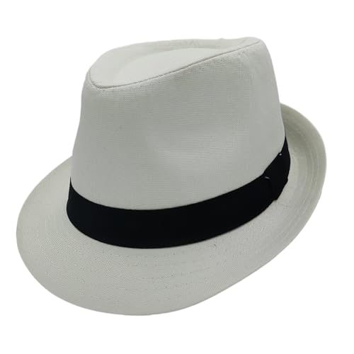 Sucanra Short Brim Trilby Fedora Hat for Men Women (US Numeric 7 1/4 7 3/8 Milky White)