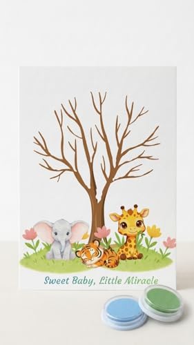 Eedama Decor Árbol de huellas Baby Shower Lámina A4 Sweet Baby Little Miracle – Árbol de Huellas + 2 Tintas Aleatorias | Papel 300 g | Baby Shower, Bautizo, Nacimiento