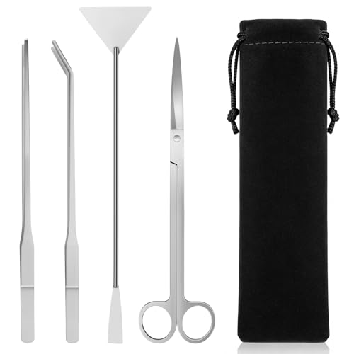 Wozzies 4 en 1 Kit Herramientas de Acuario, Aquarium Aquascaping Kit, Herramienta Acuario, Kit Espátula Alicates Tijeras Pinzas, con Bolsas de Almacenamiento