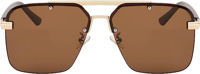 FEISEDY Men Women Trendy Square Pilot Double Bridge Sunglasses Retro Oversized Rimless Gradient Lens Shades B23252