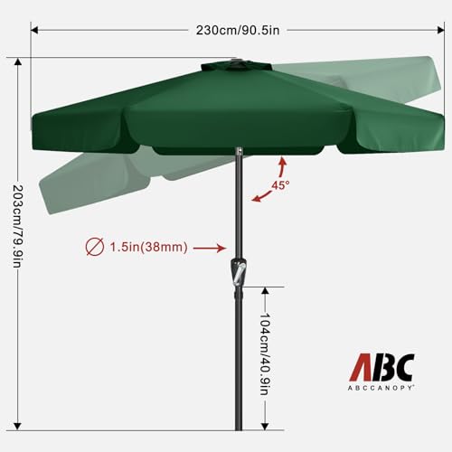 Image of ABCCANOPY 7.5ft Scalloped Patio Umbrella, Outdoor Table Umbrella with Tilt and Crank, Fiberglass Ribs Deck Umbrella for Patio, Pool, Garden, Picnic (Deep Green)
