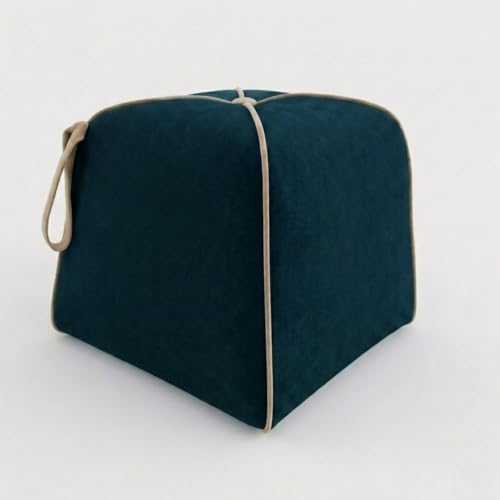 Image of FURNY Signature Regalia Suri Accent Pouf | Boston Fabric | 40D High-Density Foam | (Ocean Green) | Footrest, Vanity Ottoman & Accent Seat for Home, Office & Hotel