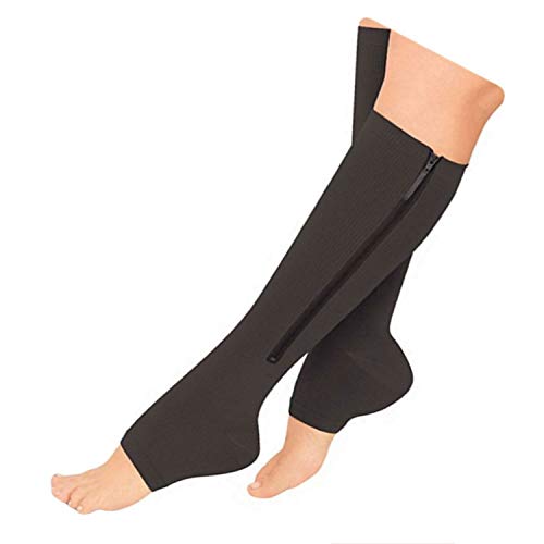 Kid’s Edition Easy Zipper Compression Socks Knee Length Energize Leg Circulation Performance Fatigue Support (S/M, Black)