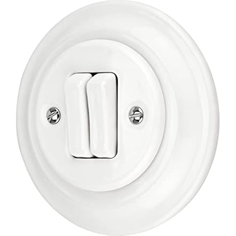 UP Porcelain Retro 2-Way Series Switch - All-in-One - Frame + Flush-Mounted Insert + Cover (PR1 Series) White Cover