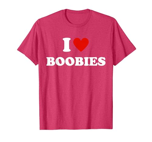 I Love Heart Boobies Funny I Red Hot Heart Boobies Joke Tee T-Shirt, Men, Red Heather, Large