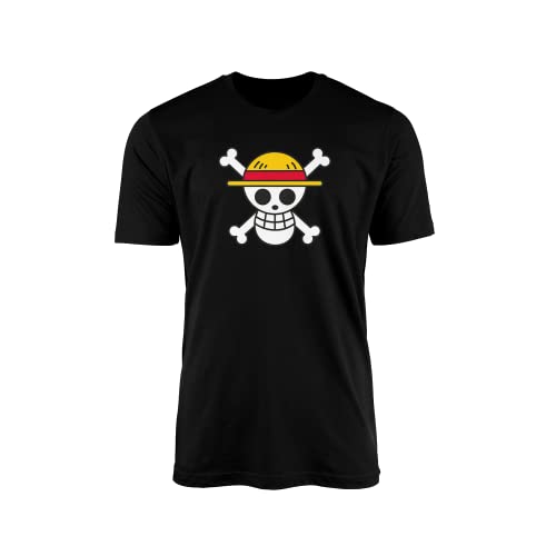Image of SmartyPants One Piece Skull Black T-Shirt Top Tee - Manga Anime Japanese Japan TV Show Monkey Luffy Rubber Pirates King Devil Fruit Straw Hat Adults Kids Gift Present (9-11 Years, Black Prime)