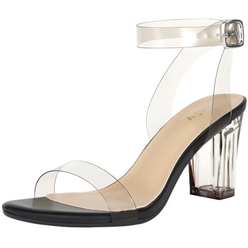 Image of ZriEy Women's Clear Heels Chunky Block Mid High Heeled Sandals