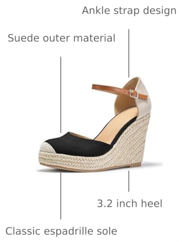 Image of FISACE Womens Summer Espadrille Heel Platform Wedge Sandals Ankle Buckle Strap Closed Toe Shoes