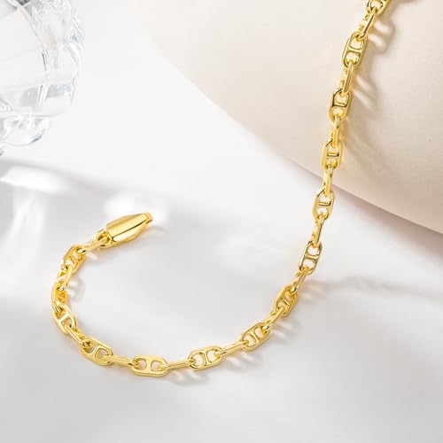14K Gold Bracelets for Women Fine Gold Mariner Chain Bracelet for Women & Mens Bracelet Layering Womens Bracelets Jewelry Presents for Her Him (6.5'' 7'' 7.5'' 8'' 9'')3