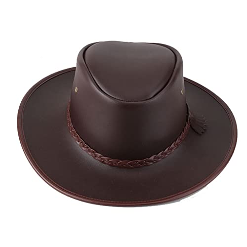Wyfdp Men's Western Cowboy Hat Leather Gentleman Jazz Retro Hat Autumn Winter Straw Hat (Color : B, Size : 56-58Cm) #TOP2