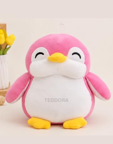 Image of Happy Penguin Soft Toy for Girls Boys Kids, Pink, Animal Plush Stuffed Baby Teddy Gift Birthday, 28 cm