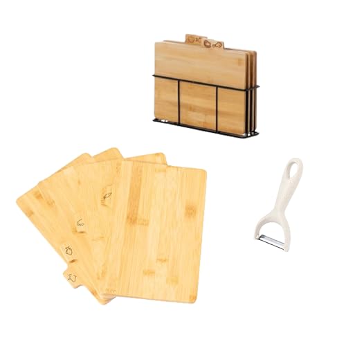 Tabla Cortar Cocina Para Pescado, Carnes Y Verduras De Bambú. Tabla Cocina En Set Con 4 Tablas Madera Y Soporte Para Encimera Cocina Con Pelador.