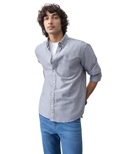 Image of UNSTD Men Solid Cotton Oxford Shirt Full Sleeves | Regular Fit Premium Shirt for Men | Office & Casual Wear