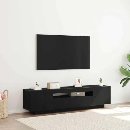 Generisch TV Schrank，TV Stand mit Stauraum und sanfter Lichtstimmung, Medienmöbel aus Holzwerkstoff, ideal für Wohnzimmer und Entertainment-Bereich (Blackoak)