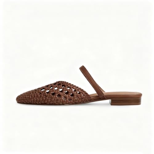 Image of Mesh Mules for Women Comfy Raffia Woven Strap Closed Pointed Toe Mule Flats Casual Slip on Dress Slides Flats