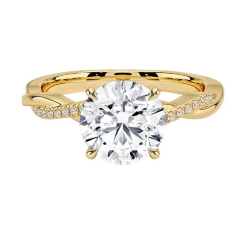 2 Ct Round Moissanite Engagement Ring Colorless VVS1 10K 14K 18K Solid Yellow Gold & 925 Sterling Silver Petite Twisted Vine Hidden Halo Anniversary Wedding Bridal Ring Gift for Women