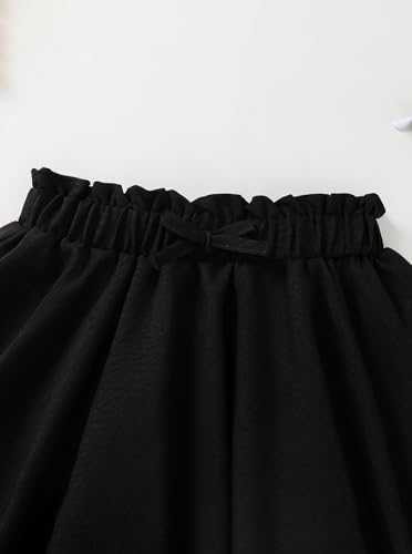 Image of Girls Skirts Cute Paperbag Bow Elastic High Waisted Bubble Ruffle Hem Puffy Mini Skirt