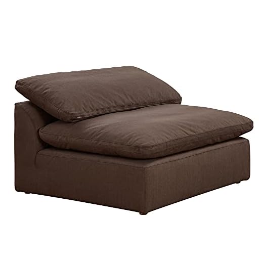 Sunset Trading Contemporary Puff Collection Slipcovered 44" Armless Chair Modular Sofa Sectional | Stain-Proof Water-Resistant Washable Performance Fabric | Deep-Seated Down-Filled Couch | Brown