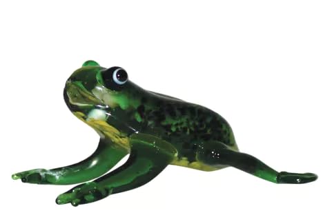 JRose Collections Handcrafted Green Glass Frog Ornament – 4×8 cm Realistic Art Figurine for Home Décor, Animal Lovers Collectible, Objets d’Art Style Glass Sculpture Decoration Piece Gift boxed