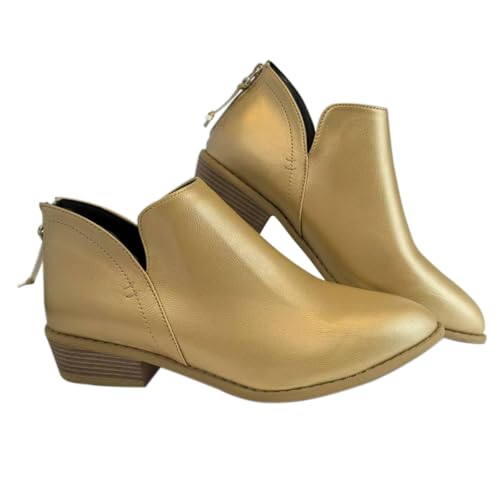 Women's Ankle Boots Side V Cut Design Rear Zipper Low Heel Chunky Heel Leather Stylish Casual Short Western Booties
