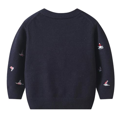 Kids Knit Cardigan with Sailboat Embroidery Stylish Long Sleeve Sweater for Boys and Girls 2-4 Years 120cm Blue3