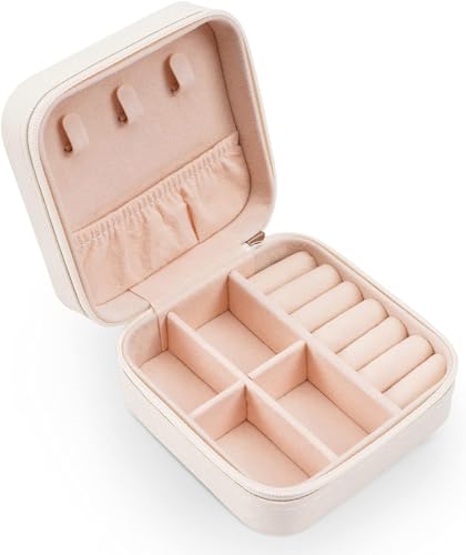 Shining Diva Fashion Jewellery Organisers Box PU Leather Storage Case for Rings, Earrings, Necklace Jewelry Organizer for Women Travel (BOX1008) (White)