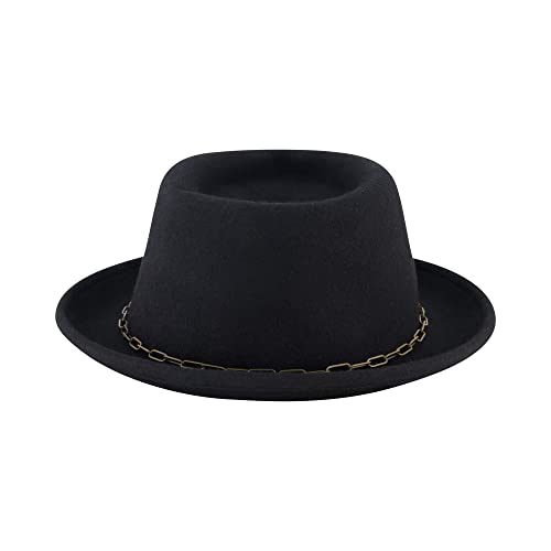 Concept One Christian Siriano New York, Wool Felt Wide Brim Fedora Fashion Hat with Paper Clip Chain Band