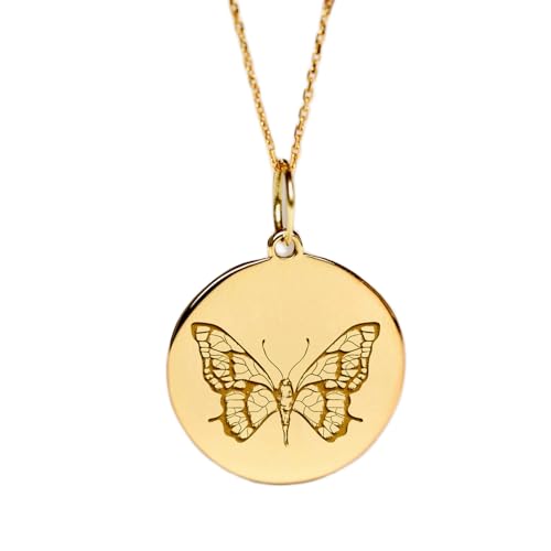 Collier papillon en argent sterling plaqué or fin gravé de 24 mm
