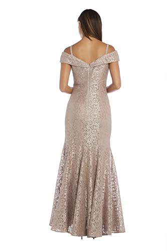 Image of R&M Richards Women's Off The Shoulder Formal Gown - Glitter Lace Mermaid Evening Dress for Wedding Guest & Cocktail Attire