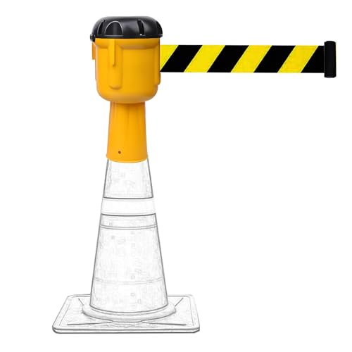 Tavkomco Cone-Mounted Retractable Belt, 6.6/9.8/16/32FT Retractable Topper Traffic Cone Topper,for Blocking Pedestrian Areas,with Automatic Rebound(A,10M(32FT))