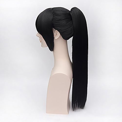 Probeauty Girl Stylish Ponytail Black Straight Cosplay Wig Long Black Wig with Bangs for Women Synthetic Wig Anime Cosplay Wig for Halloween Costume Party+Wig Cap