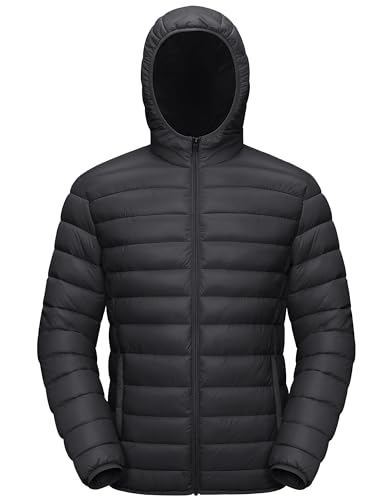 TACVASEN Men's Lightweight Puffer Jacket with Hood Water Resistant Windproof Insulated Jacket Quilted Lined Winter Coats