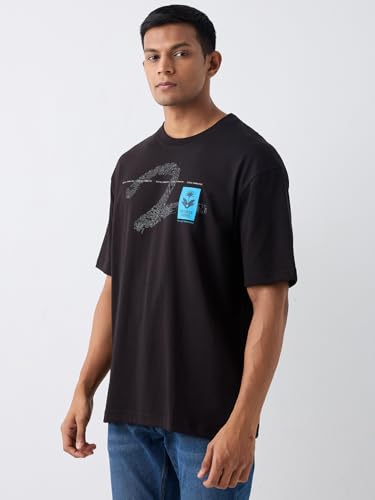 Image of Spykar Men's Oversized Round Neck Half Sleeve Solid Casual T-Shirt