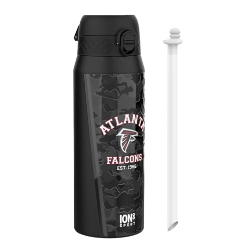 ion8 NFL Atlanta Falcons Trinkflasche Mit Herausnehmbarem Strohhalm, 750ml/24oz, Auslaufsichere Isolierflasche, Leicht Zu Öffnen, Sicherer Verschluss, Spülmaschinenfest, Klappdeckel, Metallflasche