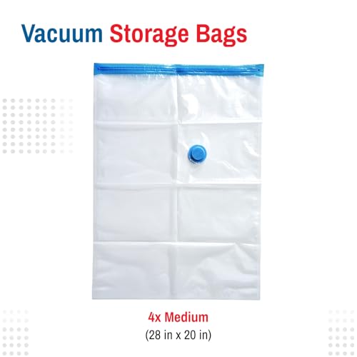 Spacesaver 4 Pack Medium Vacuum Storage Bags for Clothes - 28 x 20-Inch Vacuum Sealer Compression Bags with Hand Pump - Space Saver Storage Bag for Travel Essentials, Garments and Organization