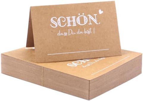 60 Stück Tischkarten Kraftpapier, Schön Dass Du Da Bist, 110x85mm...